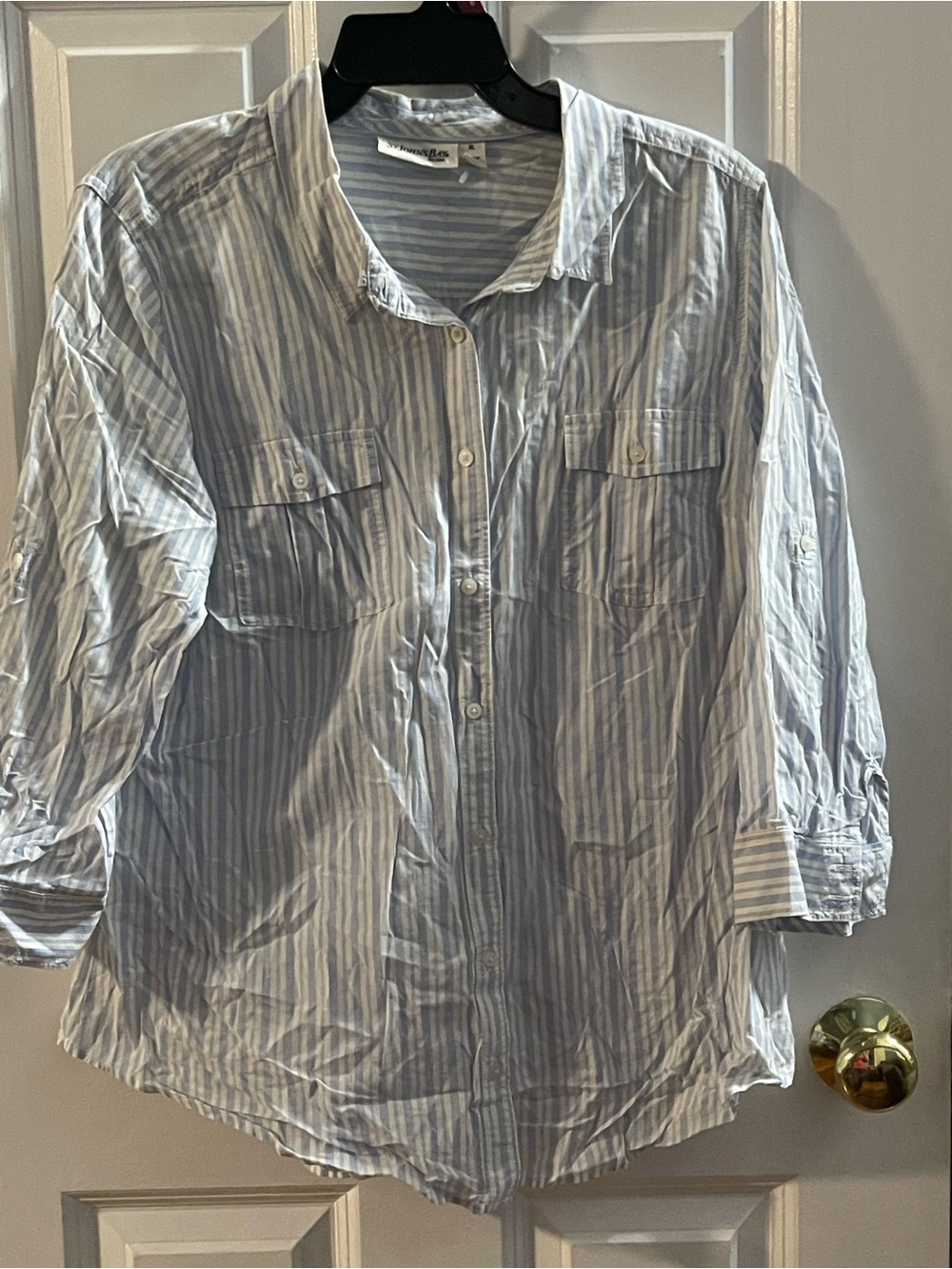 St. John's Bay Light Blue and White Striped Button-Up Shirt